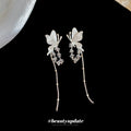 Silver Tone Butterfly Crystal Tassel Earrings with Blue Accents view 3