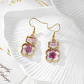 Gold Tone Pressed Flower Teddy Bear Drop Earrings in Six Colors view 8