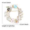 Crystal Bee and Flower Wreath Brooch with Gold Tone Leaves view 5