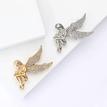 Polished Crystal Winged Angel Metal Brooch in Two Finishes