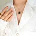 Gold Snake Chain Cushion Resin Pearl Pendant Necklace Black White view 6