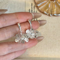 Clear Faceted Flower Silver Tone Hoop Dangle Earrings view 6