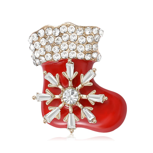 Crystal Trimmed Christmas Stocking Brooch in Red and Green grouped product view