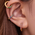 Slim Crystal Hoop Earrings in Seven Gold Tone Color Styles view 2