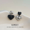 Black And Silver Tone Double Heart Asymmetric Drop Earrings view 1