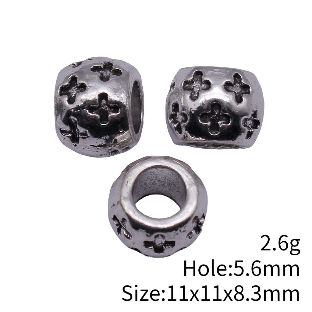 11x11x8.3mm 2.6g Antique Silver Zinc Alloy Cross Flower Textured Large Hole Spacer Beads for DIY Bracelets
