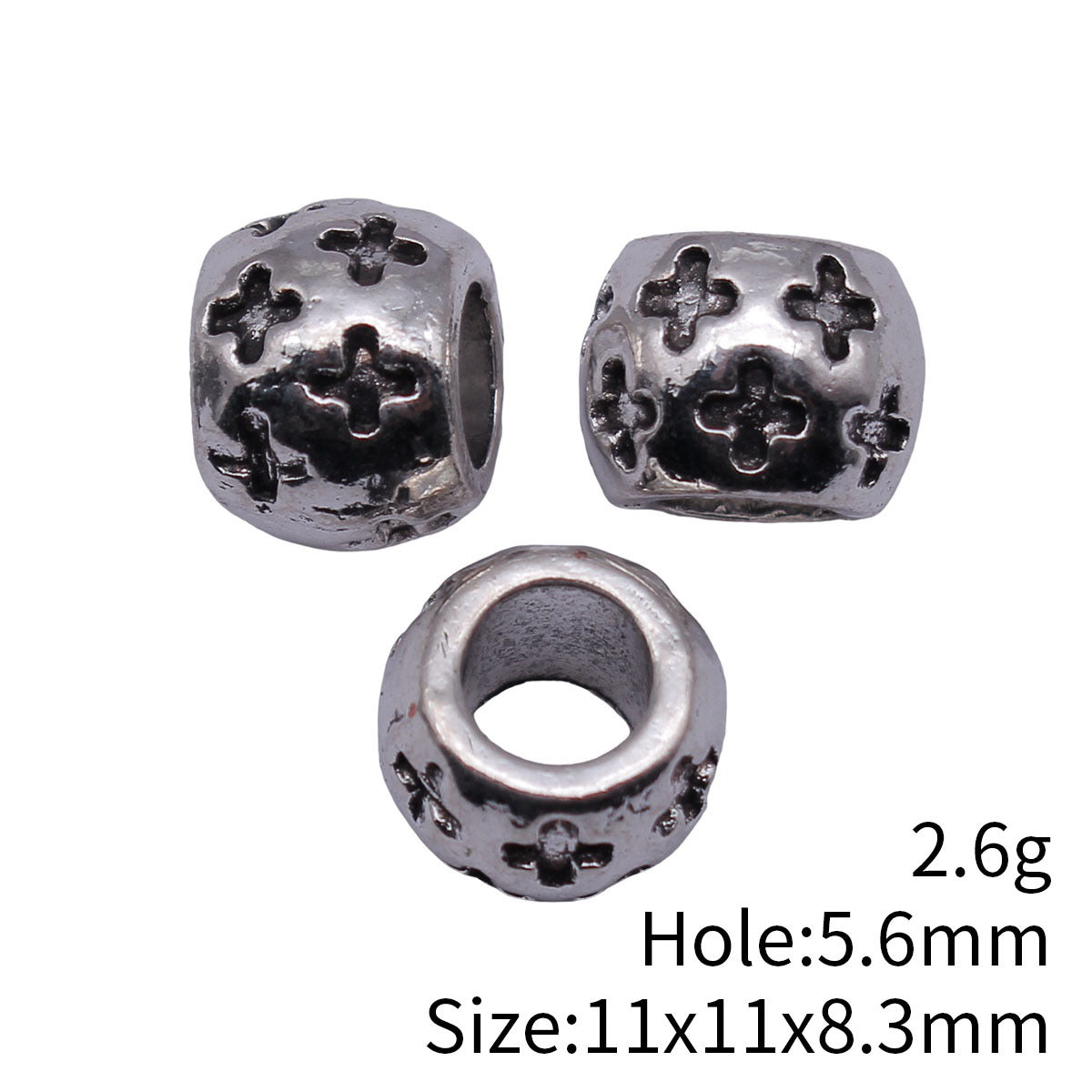11x11x8.3mm 2.6g Antique Silver Zinc Alloy Cross Flower Textured Large Hole Spacer Beads for DIY Bracelets