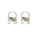 Silver Tone Star Moon and Color Bead Hoop Earrings view 5