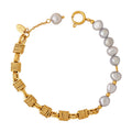 Grey Freshwater Pearl Gold Brass Weave Mixed Chain Bracelet view 5