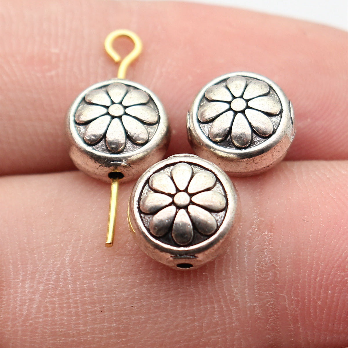 9.6x9.6x6.7mm 2g Multicolor Zinc Alloy Flower Pattern Spacer Double Sided Beads for Bracelet Necklace DIY Jewelry Making