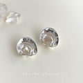 Silver Irregular Concave Stud Gold Fleck Pearl Center Pair view 1