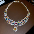 Multicolor Crystal Pearl Teardrop Earrings And Choker Necklace view 7