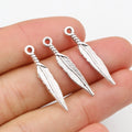 Silver Tone Textured Feather Pendant Charms With Top Loops view 6