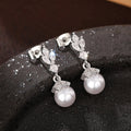 Silver Tone Marquise Cluster Pearl Drop Earrings Pair view 3