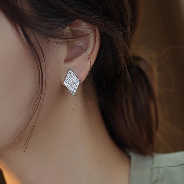 Diamond-Shaped Pave Leverback Earrings In Silver Tone