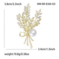 Gold Wheat Spray Brooch with Faux Pearl Accent Decorative Lapel Pin view 5