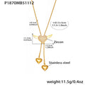 Angel Wing Heart Zircon Lariat Necklace Gold Steel view 7