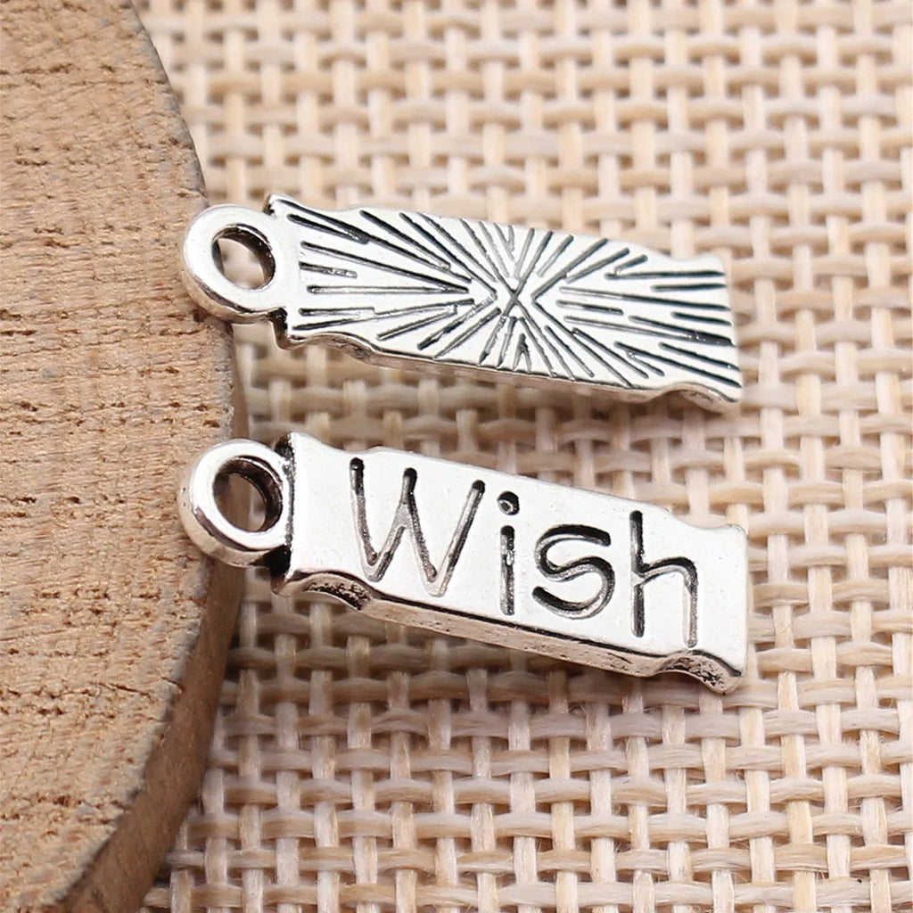 22x6.2mm 1.1g Antique Silver Zinc Alloy WISH Tag Charm Pendant for DIY Bracelet Necklace Making