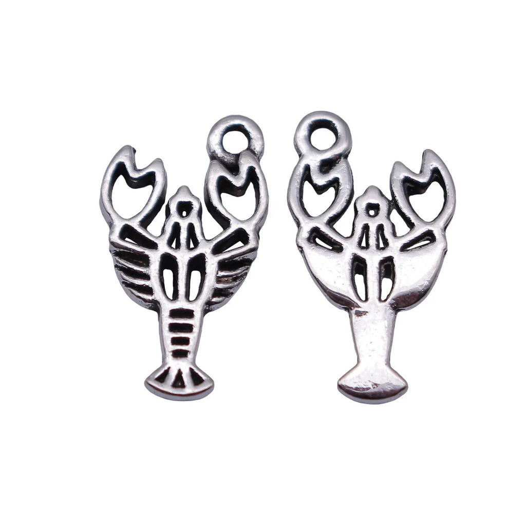 18x10mm 0.61g Antique Silver Zinc Alloy Crawfish Charm Pendant for DIY Necklace Bracelet Making