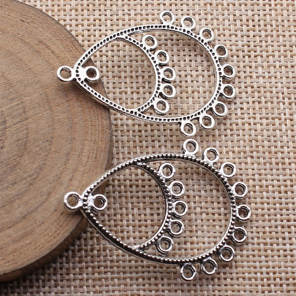 41x30mm 2.5g Antique Silver Zinc Alloy Layered Hollow Teardrop Earring Connector Charm for DIY Earrings