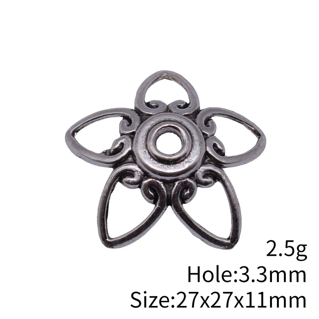 27x27x11mm 2.5g Antique Silver Zinc Alloy Hollow Heart Edge Bead Cap Flower Cone for DIY Pendant Jewelry