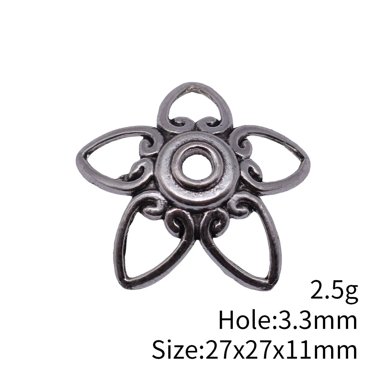 27x27x11mm 2.5g Antique Silver Zinc Alloy Hollow Heart Edge Bead Cap Flower Cone for DIY Pendant Jewelry