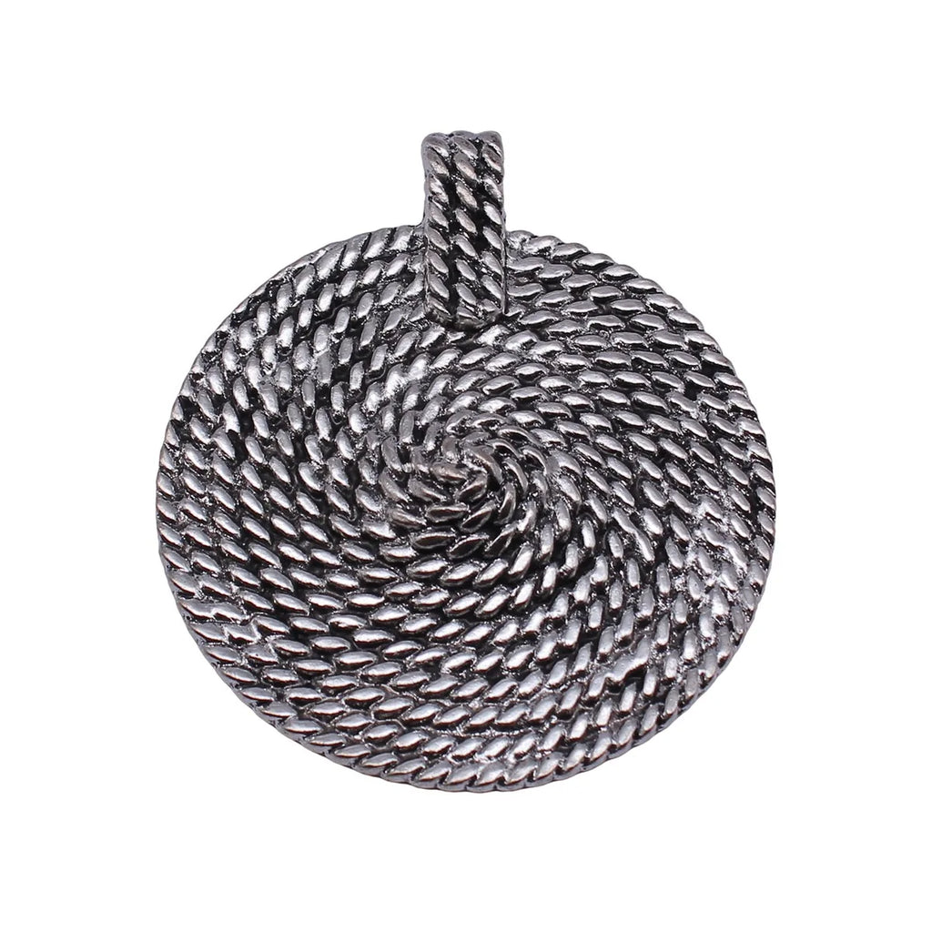 64x56mm 28.6g Antique Silver Zinc Alloy Swirl Texture Round Disc Charm Pendant for DIY Necklace Making