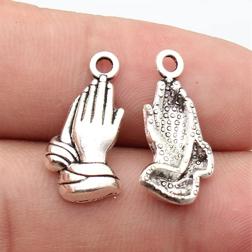 21x10mm 1.3g Antique Silver Zinc Alloy Praying Hands Charm Pendant for DIY Religious Jewelry