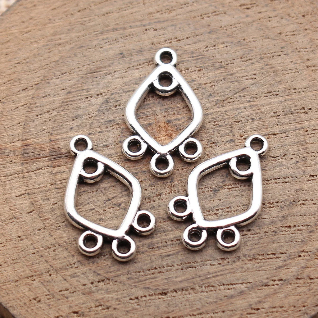 20x11mm 0.76g Antique Silver Tone Zinc Alloy Hollow Diamond Earring Connector Charms for DIY Earrings
