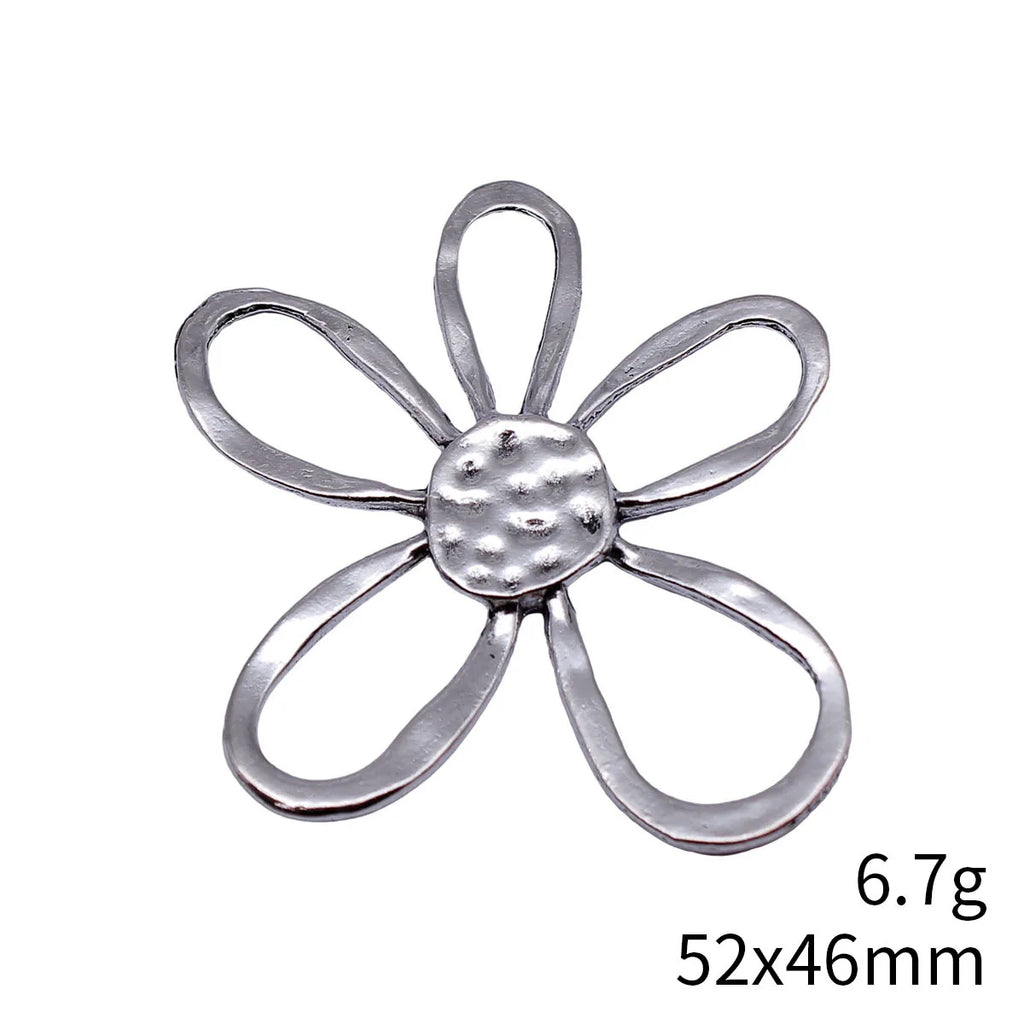 52x46mm 6.7g Antique Silver Zinc Alloy Hollow Five Petal Flower Charm Pendant for DIY Jewelry Making