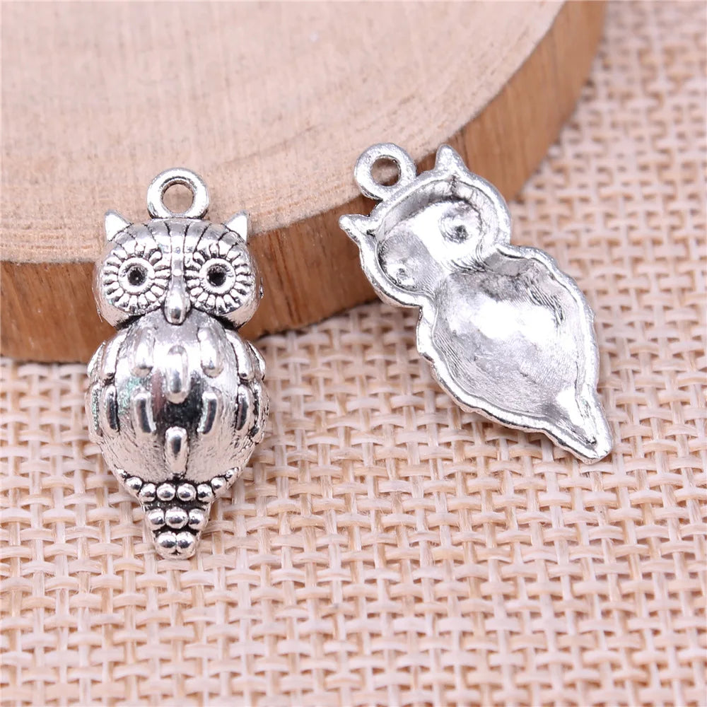 23x11mm 1.6g Antique Silver Zinc Alloy Owl Cat Charm Pendant for DIY Bracelet Necklace Jewelry Making