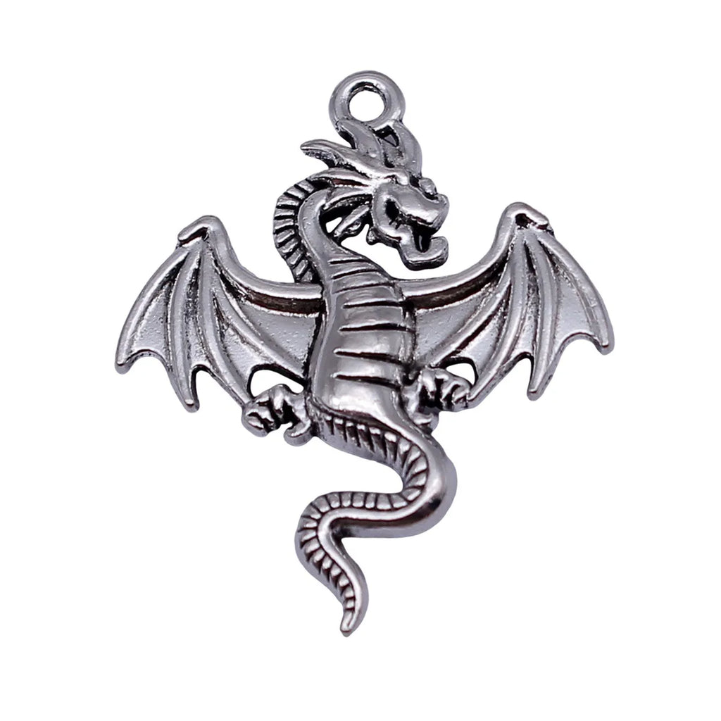32x26mm 3.6g Antique Silver Zinc Alloy Double Sided Flying Dragon Charm Pendant for DIY Jewelry Making