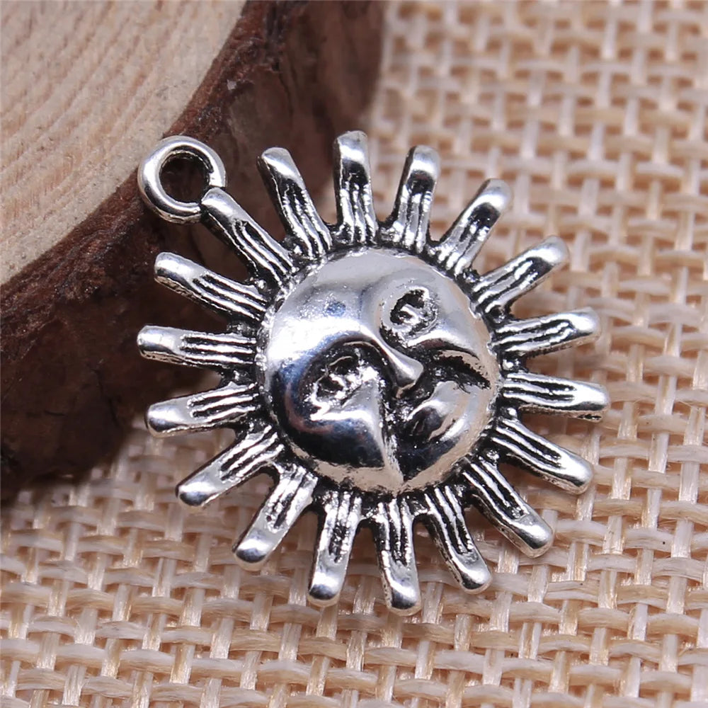 22x20mm 1.3g Antique Silver Zinc Alloy Sun Charm Pendant for Necklace Bracelet Jewelry Making