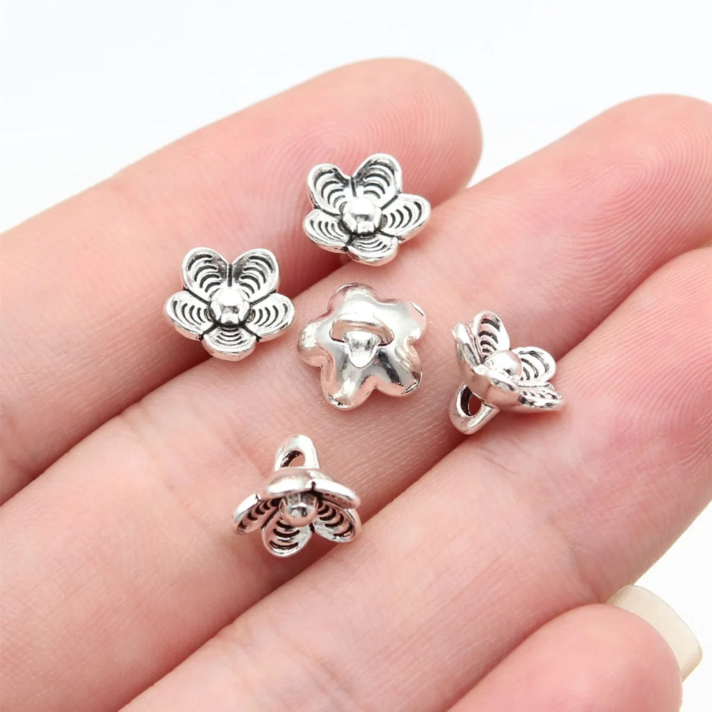 9.6x9.6x7.2mm 0.66g Antique Silver Zinc Alloy Flower Charm Pendant for DIY Necklace Bracelet Making