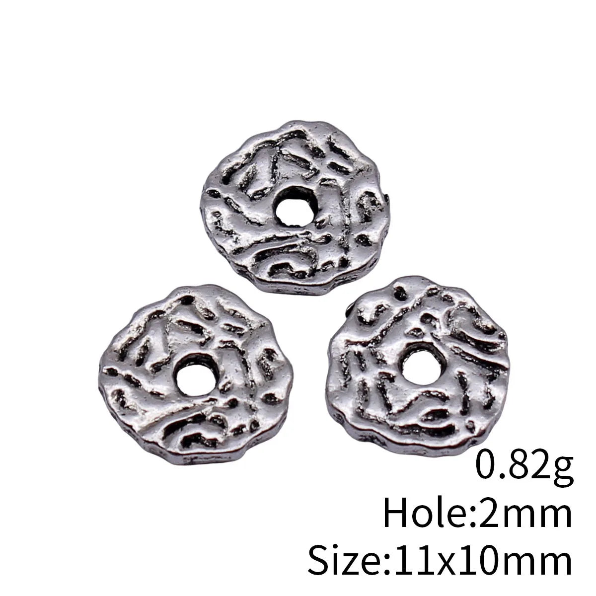 11x10mm 0.82g Antique Silver Zinc Alloy Irregular Texture Spacer Beads for Bracelet Jewelry Making