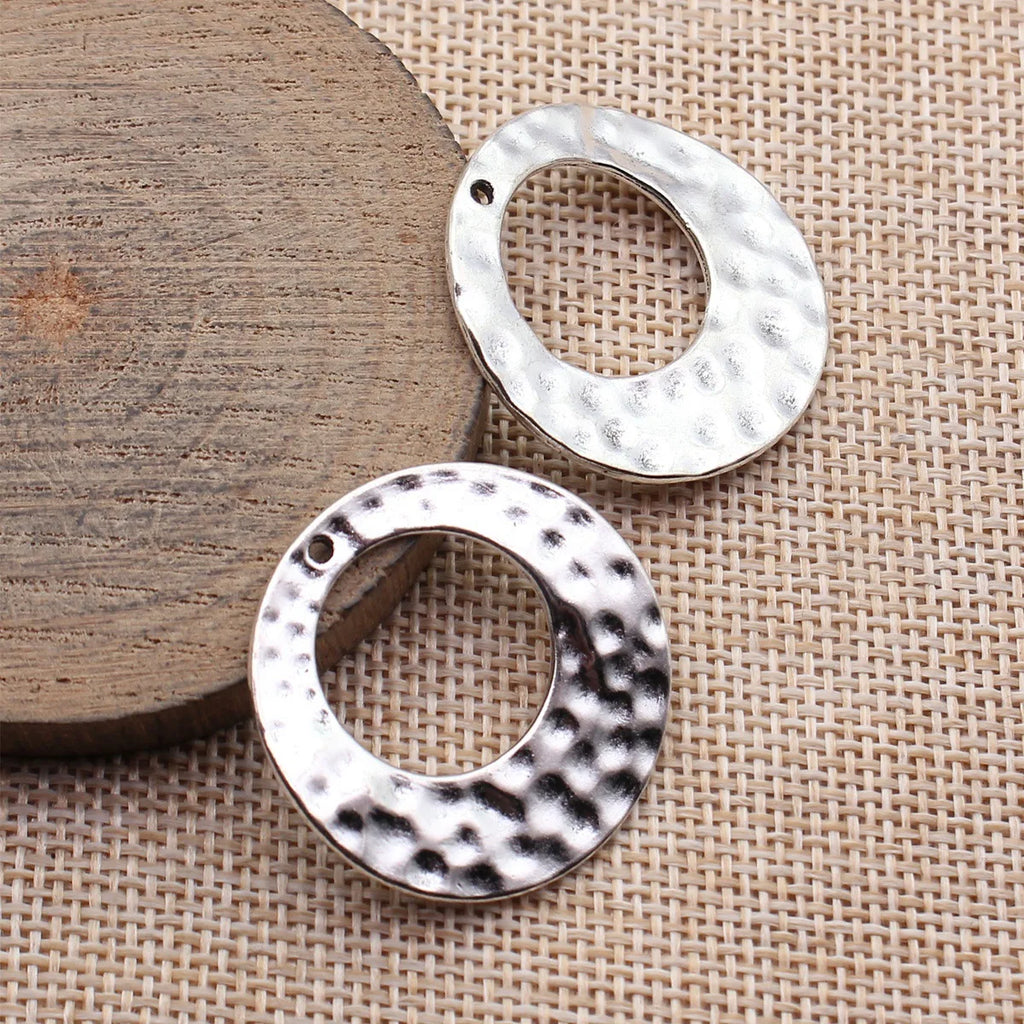 32x32mm 4.4g Multi-Color Zinc Alloy Hammered Round Ring Charm Pendant for DIY Necklace Jewelry