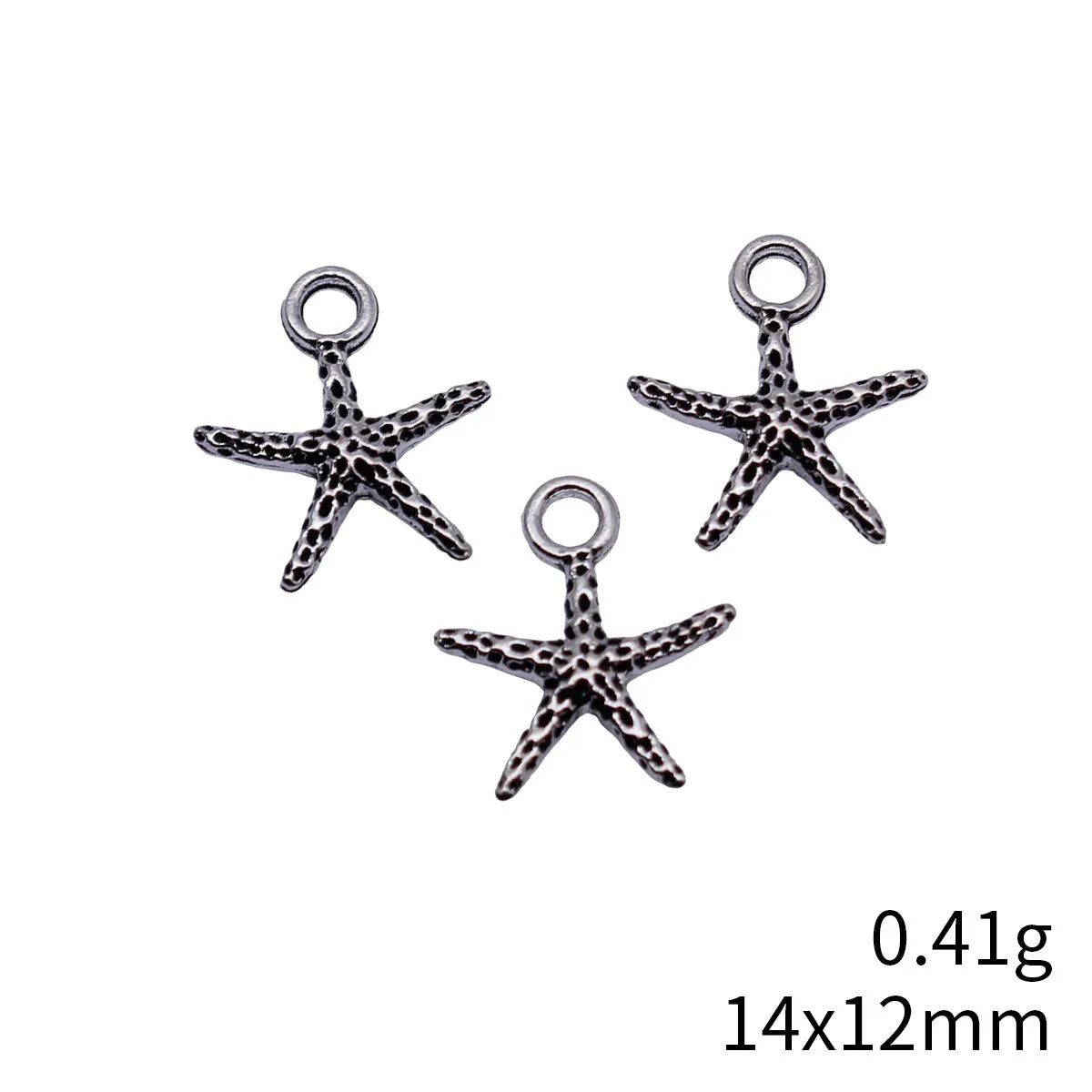 14x12mm 0.41g Antique Silver Zinc Alloy Dotted Starfish Charm Pendant for DIY Beach Jewelry Making