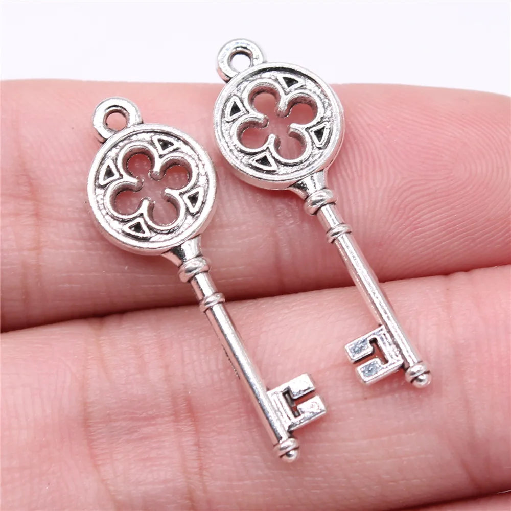 31x10mm 1.32g Antique Silver Zinc Alloy Key Charm Pendant for DIY Necklace and Bracelet Making
