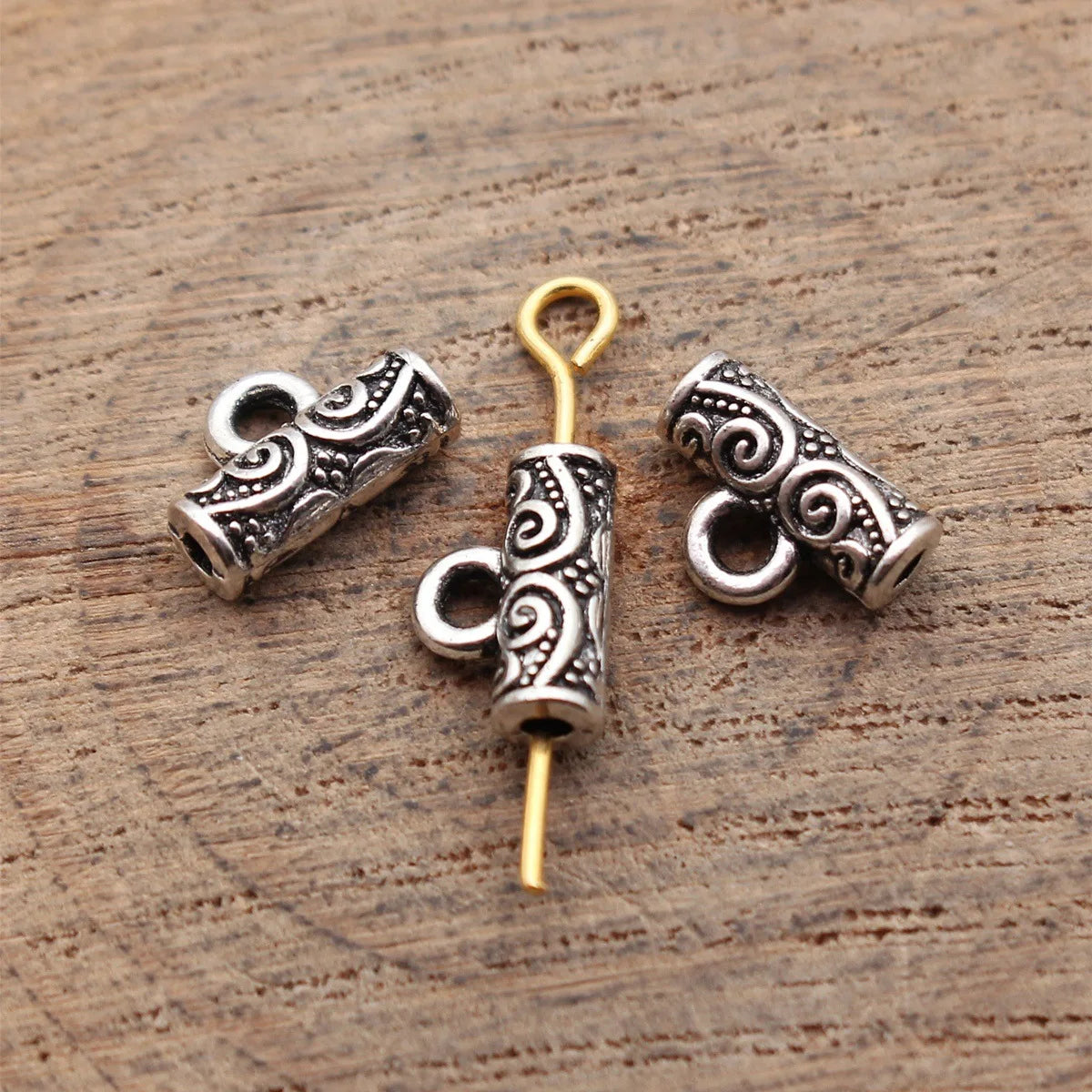 9.6x6.5x3.7mm 0.5g Multicolor Zinc Alloy Textured Three-Hole Bail Connector Charm for DIY Jewelry Making