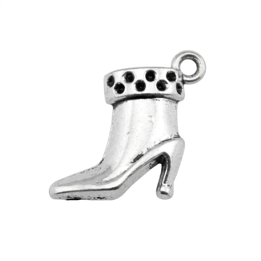 13x13x5mm 1.6g Antique Silver Zinc Alloy High Heel Boot Shoe Charm Pendant for DIY Jewelry Making