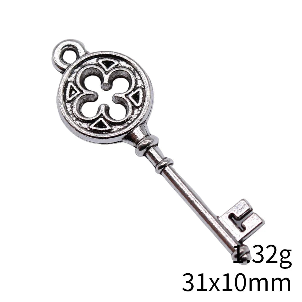 31x10mm 1.32g Antique Silver Zinc Alloy Key Charm Pendant for DIY Necklace and Bracelet Making