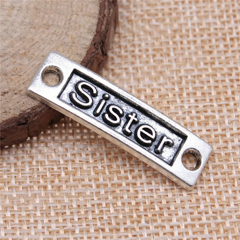 35x9mm 2.6g Antique Silver Zinc Alloy Sister Connector Charm for DIY Bracelet Jewelry Making