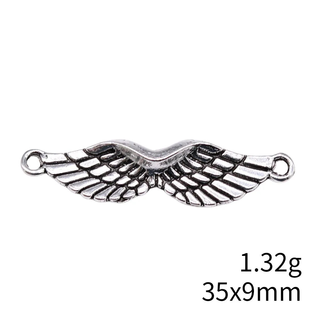 35x9mm 1.32g Antique Silver Zinc Alloy Wing Connector Charm for DIY Bracelet and Necklace Jewelry Making