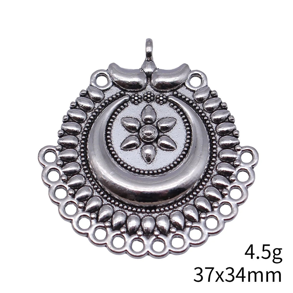 37x34mm 4.5g Antique Silver Zinc Alloy Flower Connector Charm Pendant for DIY Earrings Jewelry