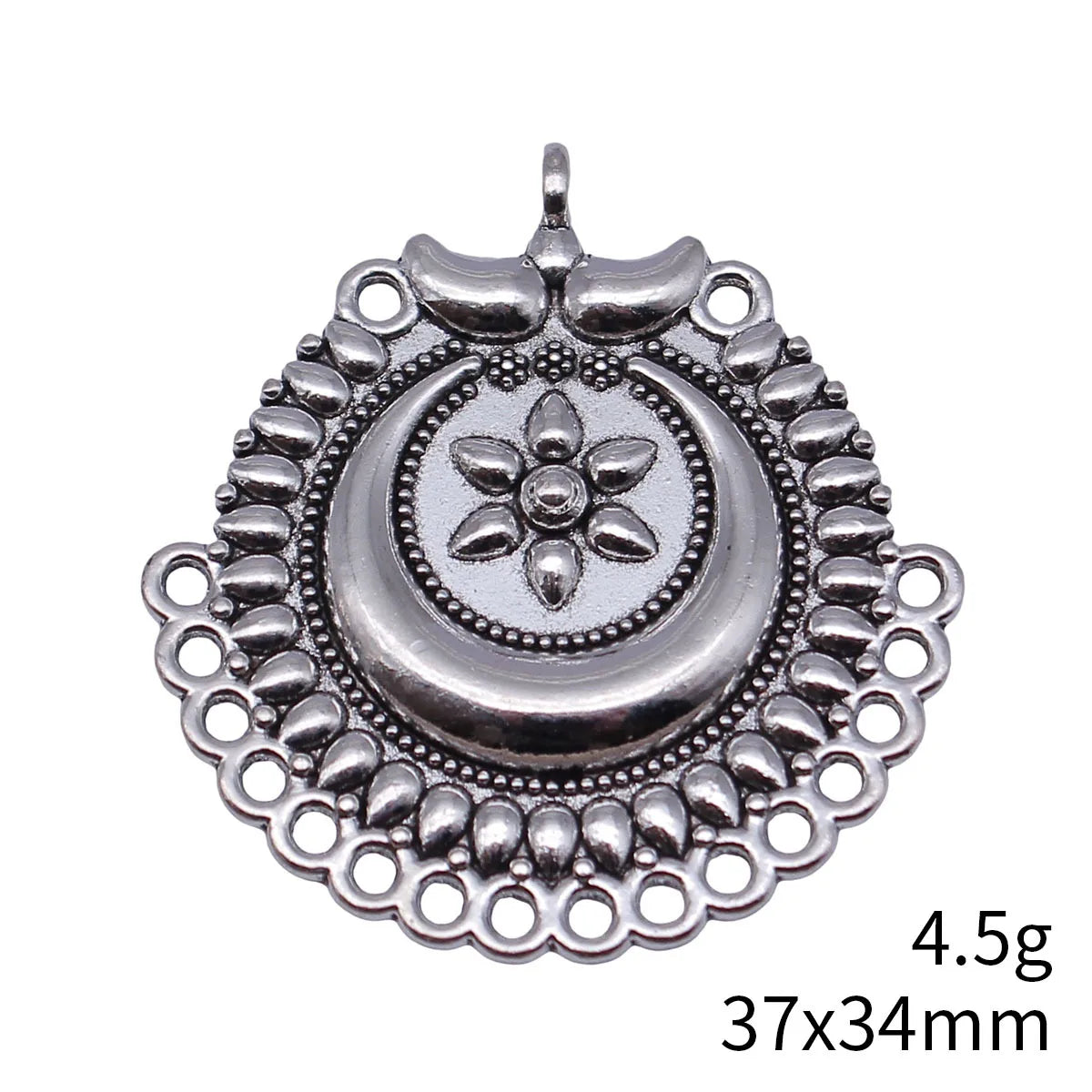 37x34mm 4.5g Antique Silver Zinc Alloy Flower Connector Charm Pendant for DIY Earrings Jewelry