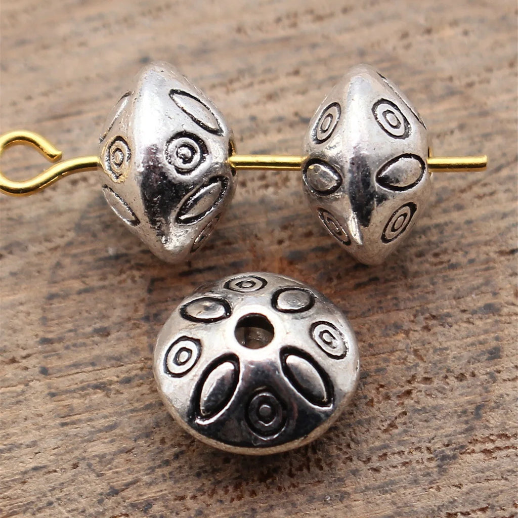 9.1x9x5.9mm 1.3g Antique Silver Tone Zinc Alloy Engraved Pattern Spacer Beads for DIY Bracelet Making