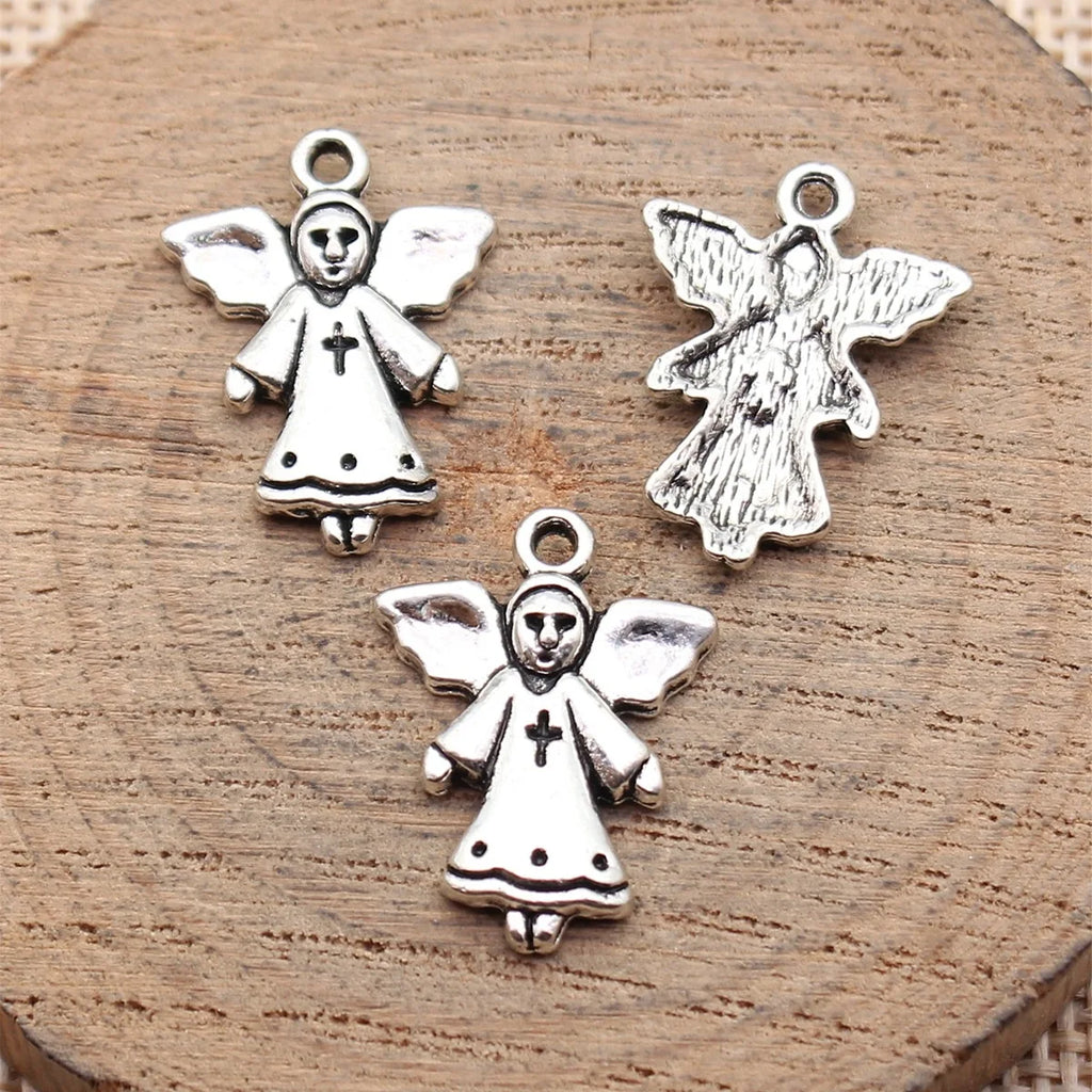 20x15mm 1.1g Antique Silver Zinc Alloy Cross Angel Charm Pendant for DIY Necklace Bracelet Making