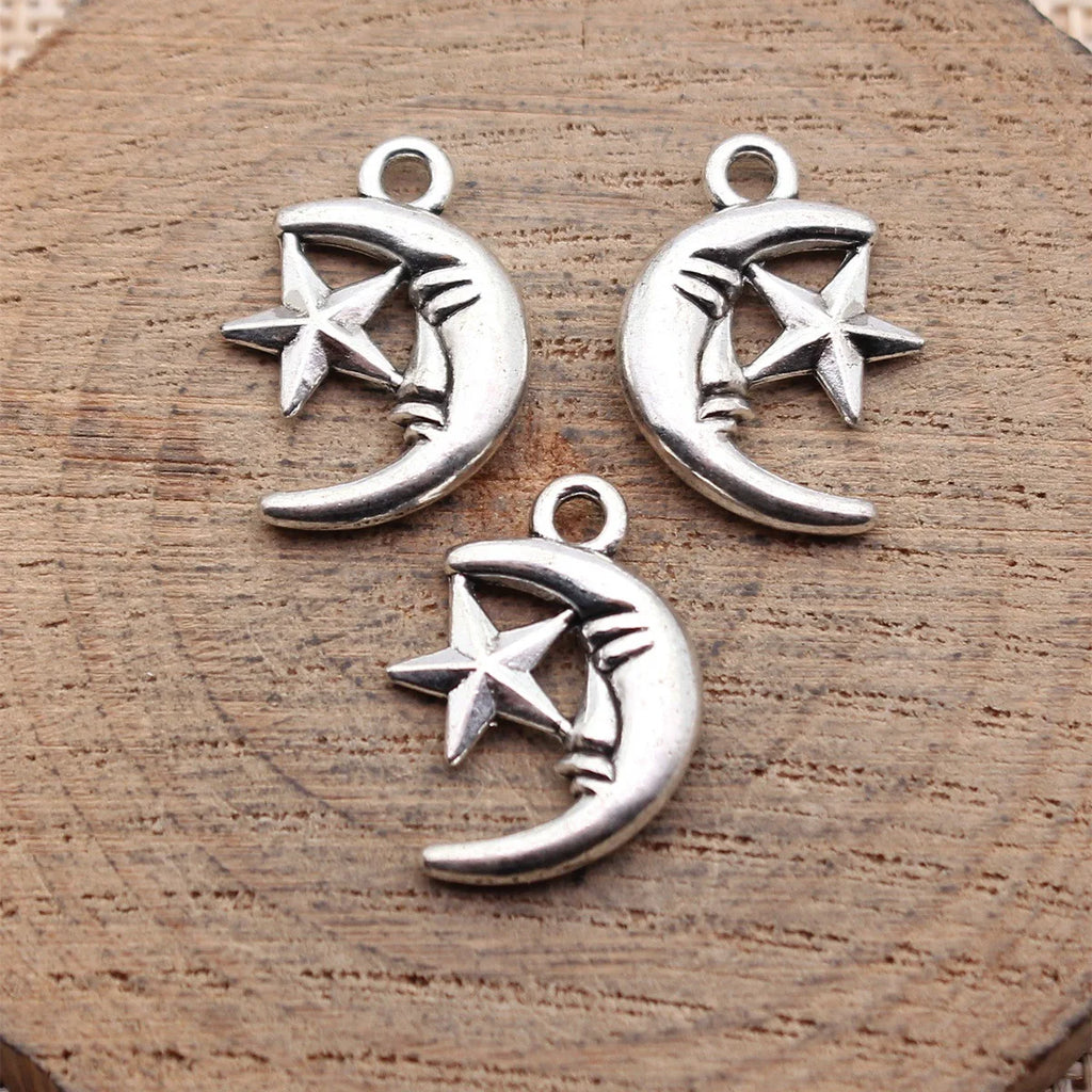 18x13mm 1.4g Multicolor Zinc Alloy Moon and Star Charm Pendant for DIY Earrings Bracelet Necklace