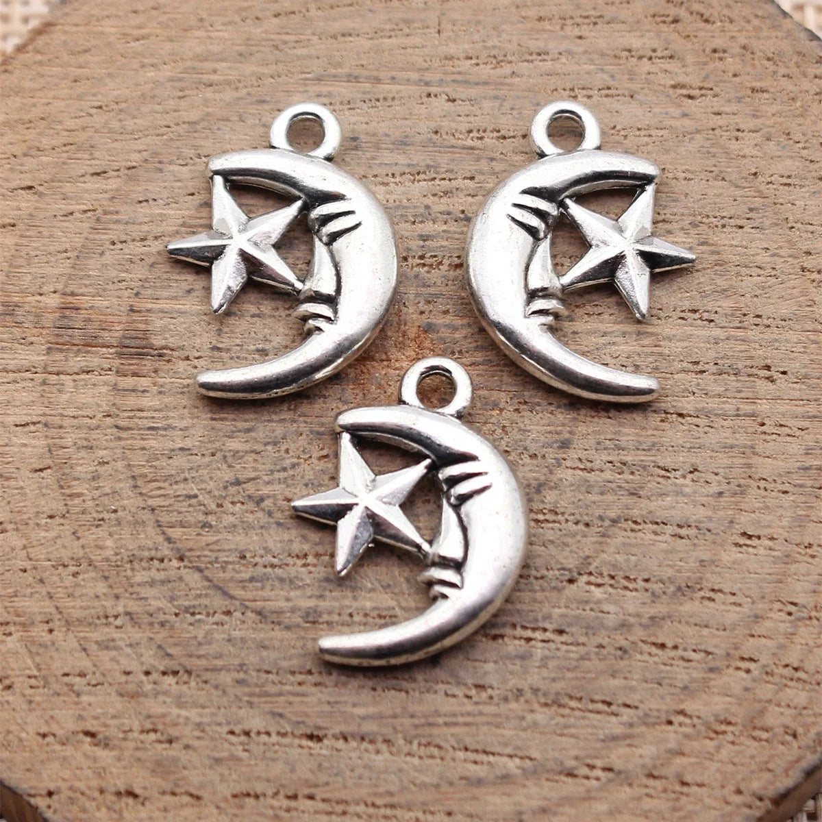 18x13mm 1.4g Multicolor Zinc Alloy Moon and Star Charm Pendant for DIY Earrings Bracelet Necklace