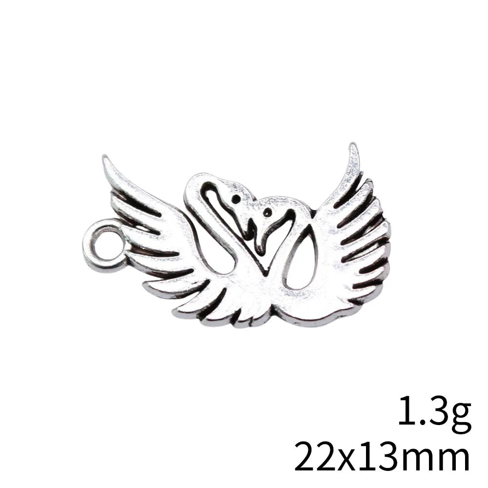 22x13mm 1.3g Antique Silver Zinc Alloy Double Swan Charm Pendant for DIY Necklace Jewelry Making